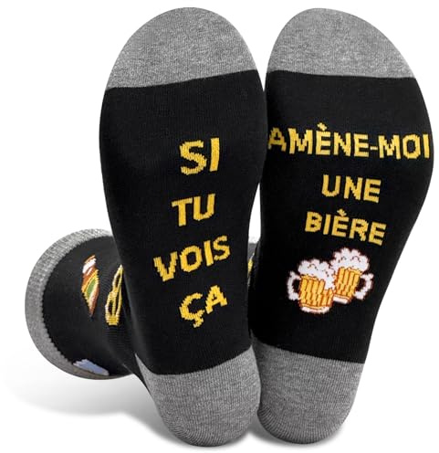 Chaussettes Unisexe Rigolotes Humour 39-46 Coton Fantaisie Drôles Cadeau Nouveauté Des Pour Noël et La Saint Anniversaire (FR/ES, Numérique, 39, 46, Taille normale, Taille normale, Black&Grey)