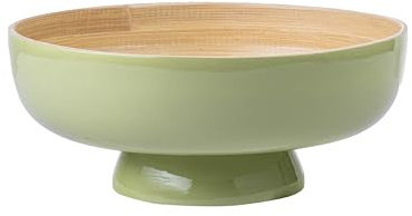 PEMAR 10 Lacquer Bamboo Fruit Bowl for Kitchen Counter, Handmade Large Decorative Pedestal Bowl for Entryway Table Home Decor, Key Bread Candy Snacks Organizer (Matcha Latte)