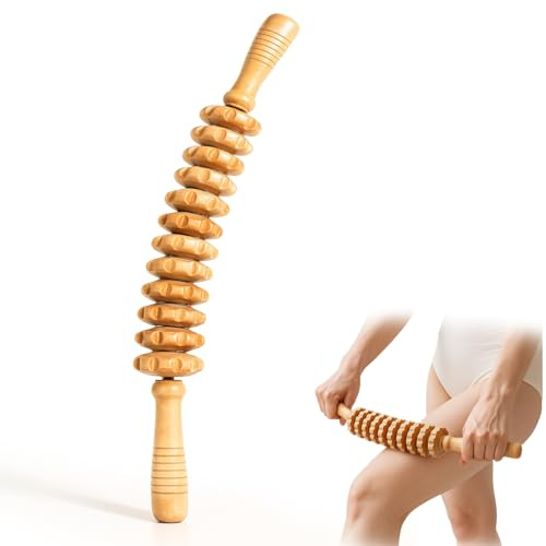 EBEAKA Faszienstab aus Holz，Flexibler Faszienroller mit 12 Massagerollen & Rutschfestem Griff，Massageroller für Rücken, Beine, Nacken & mehr，Gemütliche Entspannung