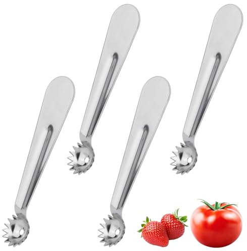 4pcs Tomato Corer Tool, Stainless Steel Tomato Strawberry Stem Remover Strawberry Huller Fruit Vegetable Core Baller Tool for Kitchen