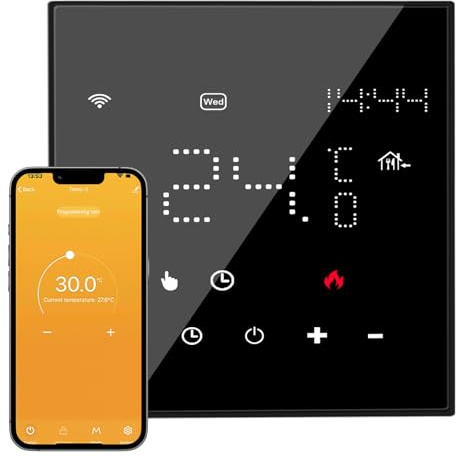 Termostato inteligente WiFi para calefacción por suelo radiante de agua y caldera de gas, termostato de habitación programable Smart Digital Calefacción Termostato Compatible con Alexa, Google Home