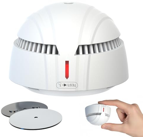 DAYTECH Mini Detecteur de Fumée avec 10 Ans Pile, Alarme Incendie Détecteur de Fumée Aimant sans Percage, CE et en 14604, Bouton Test/Silenc,Idéal pour Maison, Bureau,École et Location (Lot de 1)