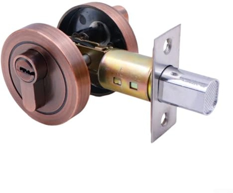 Honseadek Invisible Door Lock, Concealed Indoor Security Lock with Key, Zinc Alloy Single Sided Auxiliary Lock for Home, Hotel and Office Doors(red bronze)