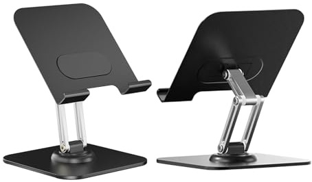 Topiky Vikbart Tablettställ, 360 Graders Roterande Justerbar Bordstelefon Tabletthållare, Tabletthållare i Aluminium för Skrivbord, Dockningsstation för Kontorstillbehör (BLACK)