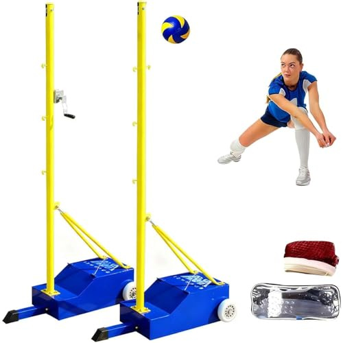 CUTANGELAR Ensemble Filet Souple De Volley-Ball Et De Badminton, Poteaux De Volley-Ball pour Jardin, 4 Hauteurs Réglables (de 1,55 M À 2,1 M), pour L'entraînement Et Les Loisirs en Famille.