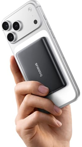 Baseus Picogo AM31 MagSafe Powerbank, Ultra Slim 20 W snabbladdning 5 000 mAh magnetisk powerbank, trådlöst externt batteri med USB C-kabel, bärbar laddare, för iPhone 17/16/15/14/13, svart