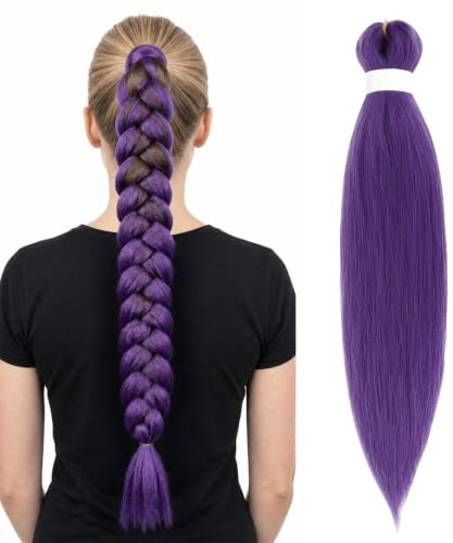XETHI Extensioni per Capelli Viola 65 cm | Parrucca Sintetica Viola per Bambini | Ciocche per Treccine Donna e Bambino | Coda di Cavallo per Cosplay e Uso Quotidiano