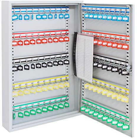ARREGUI PL100 Schlüsselschrank | Schlüsselkasten aus Stahl mit 100 verstellbaren und nummerierten Haken | Schlüsselbox mit Schlüsselliste | inkl. 100 Beschriftbare Schlüsselanhänger | 55x38x8cm | Grau