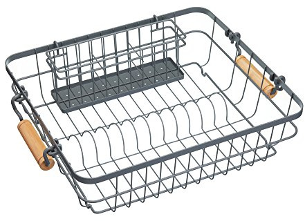 KitchenCraft Living Nostalgia Wire Dish Rack with Cutlery Drainer Tray, Sink Draining Board Drip Drying Stand for Plates, Crockery, Mugs and Utensils, 47 x 36 cm - Grey