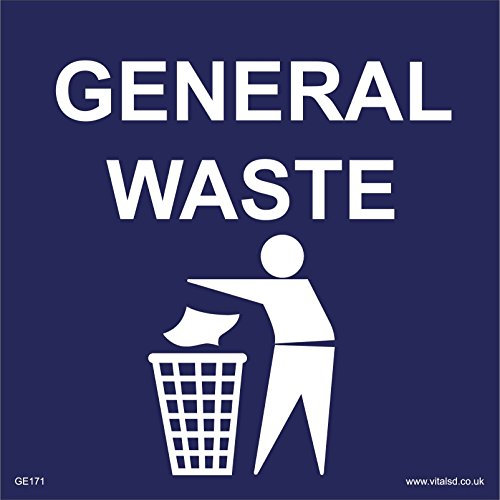 GE171 General Waste Sign Garbage Rubbish bin Keep Britain Tidy tip Reuse Recycle 150mm x 150mm Sticker/Sav - White Background