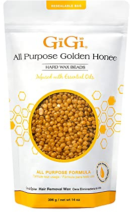 GiGi Golden Honee Hard Wax Beads – Stripless Hair Removal Wax for Face, Bikini, Legs & Body, All Purpose Waxing Beads for At-Home Waxing, 14 oz