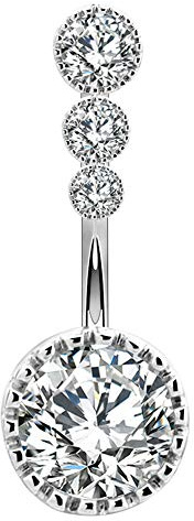 OUFER 14G 8mm piercing au nombril Court acier chirurgical argent femme anneau de nombril Barbell ronde CZ fille bijoux de piercing