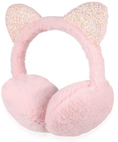 Fenical Earmuffs Ear Warmers Girls Cute Cat Ears Design Earmuffs Soft Warmers Headgear Winter Accessory, Pink