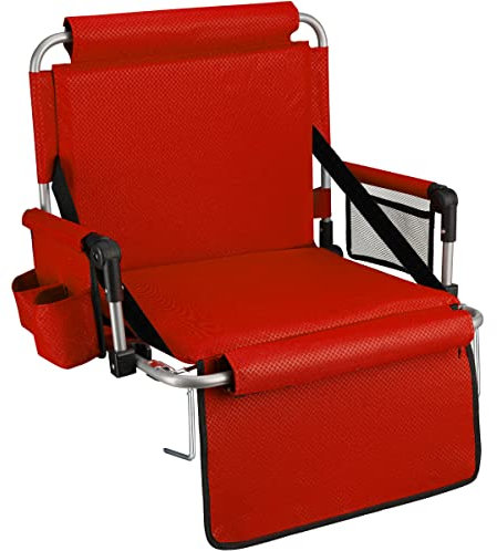 Alpcour Faltbarer Stadion-Bleacher-Sitz mit Rückenlehne und Armlehne – Breiter, langlebiger tragbarer gepolsterter Stuhl Taschen Getränkehalter perfekt für Basketball Fußballbank Rot