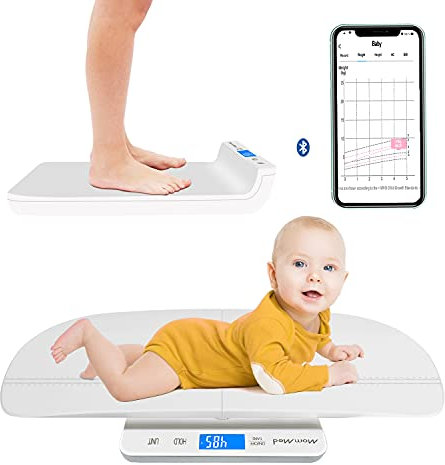 Baby Scale Bluetooth, Baby Weighing Scale, Infant Scale Weight Digital, Pet Scale, Newborn Baby Scale with Hold Function, Blue Backlight, Weight(Max:100kg) and Height Track (Max:70cm) Connect with App