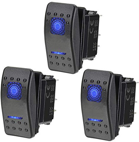 ETOPARS 3 X Coche Motor Interruptor Basculante Tablero Dos Luces Azul Encendido Apagado 5Pin SPST Interruptor Palanca Impermeable 12V 20A 24V 10A