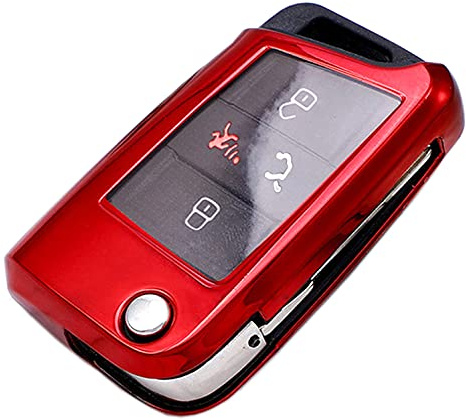 Key Fob Cover for Volkswagen Full Protection Soft TPU Smart Key Case Holder Fits for VW 2016-2017 Golf Polo GTI 2018 2019 Tiguan Keyless Entry Remote (Red)