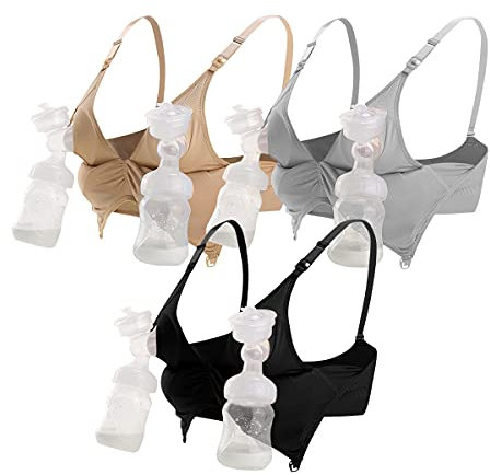 iloveSIA Nursing and Pumping Bra, Black+Gray+Beige, Size M, 3PACK
