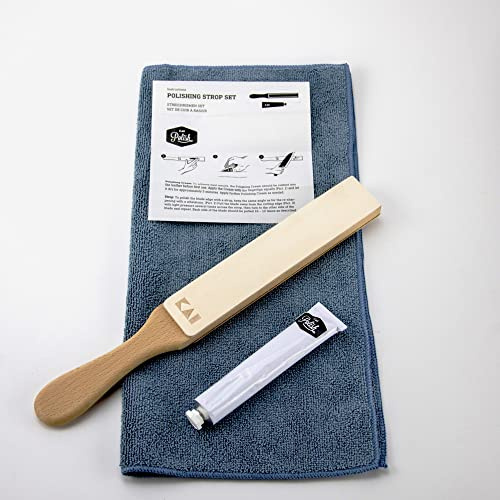 Kai Shun Polering Strop Set, avtagbar rem + poleringspasta + vårdande handduk, perfekt vård för dina damaskknivar