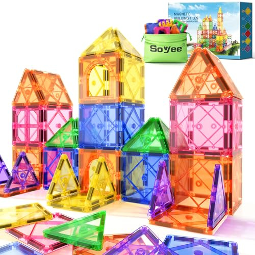 Soyee Magnetic Tiles Toddler Toys Magnetic Building Blocks for Kids Ages 3-12 STEM Educational Toys for Girls & Boys Sensory Play for Preschool Learning Birthday Chritmas Gifts