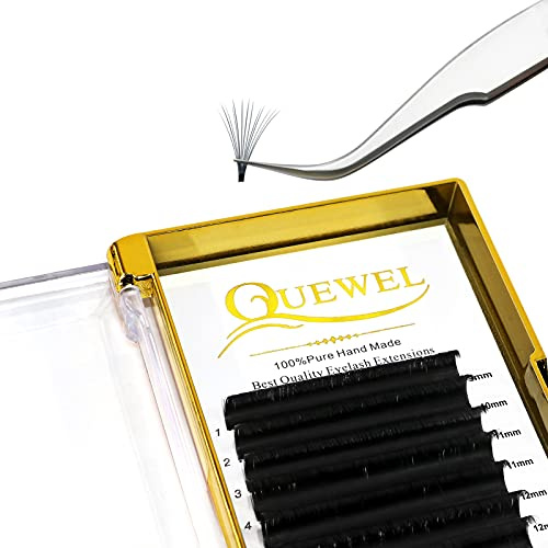 QUEWEL Easy Fan Lashes 0.07 D Curl Mix9-16mm Russian Eyelash Extensions 0.03/0.05/0.07/0.10/0.12 2D-20D Self Fanning Automatic Flowering Blooming Volume Lash Extensions(0.07D Mix9-16mm)