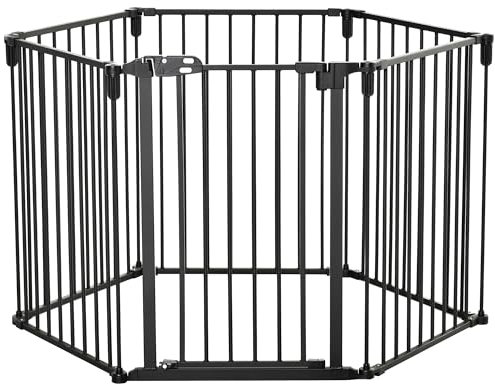 PawHut Barrière de sécurité barrière de Protection cheminée Parc enclos Chien Pliable modulable 6 Panneaux avec Porte sans perçage 362,5 x 76 cm Noir