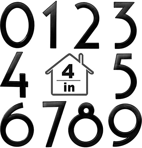 10 Pack 4 Inch 3D Mailbox Numbers 0-9 Self Adhesive House Numbers Modern Door Address Stickers Mailbox Signs for Outside Street Apartment Office Hotel Room, Black