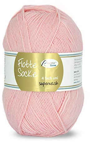 Rellana Flotte Socke uni,100 Gr. 4-fädige Sockenwolle, 75% Schurwolle(Superwash)/25% Polyamid, (910 rosa)