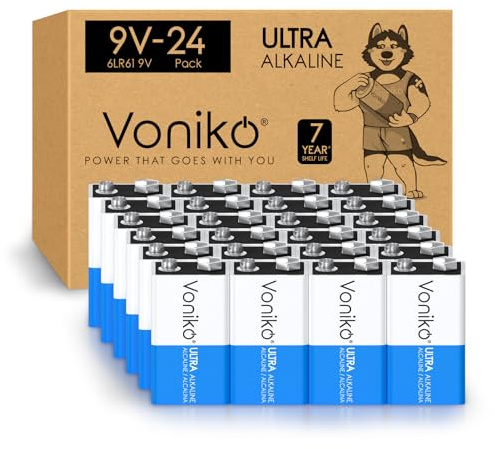 Voniko 9V Batteries - Alkaline 9V Battery 24 Pack - Ultra Long Lasting with a 7 - Year Shelf Life
