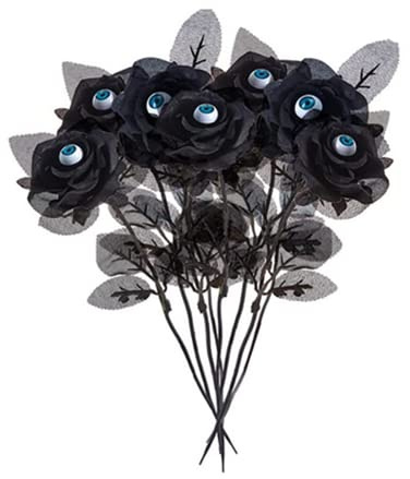 NatureMan Künstliche Halloween-Rosen mit Augäpfeln, künstliche Seidenrosen, Blumensträuße für Halloween-Partys, Dekoration, Zuhause, Hochzeitsdekoration, Schwarz, 10 Stück