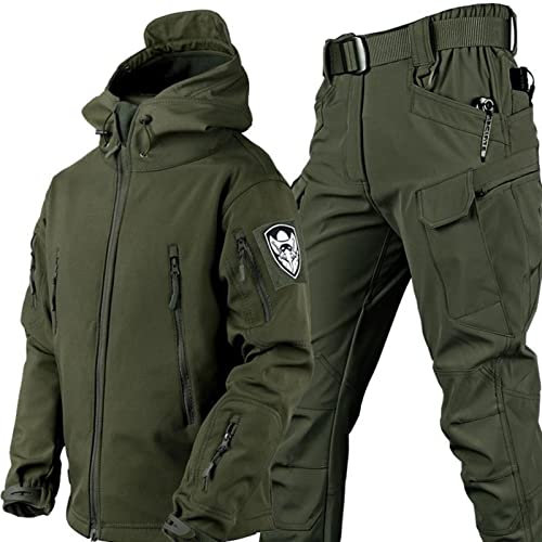 RVUEM Taktische Jacke, Softshell Jagdjacken, Armee wasserdichte Tarnuniform, Camouflage MilitäR Kleideranzug, Taktische Jacke Und Hose FüR Herren, Wasserdicht, Leicht, Im Freien,Camouflage
