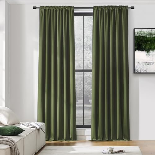 DONREN Verdunkelungsvorhänge Gardinen, Gardine Blickdicht für Villa-Schlafzimmer, 274,3 cm, dunkelgrün, wärmeisolierte Fensterpaneele für Terrasse, 132,1 cm breit x 274,3 cm lang, Olivgrün, 2 Stück