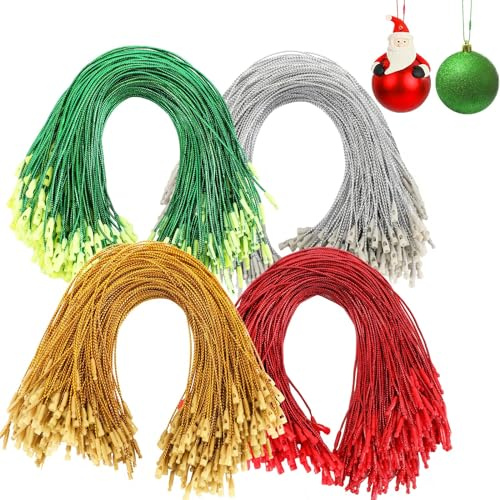 JUNEBRUSHS 600 Stück Weihnachts-Ornament-Haken, Ornament-Aufhänger mit Schnapp-Ornament-Schnur für Weihnachtsbaum, Urlaub, Party, hängende Dekorationen, Seile, einfach und schnell verschließbar (Gold,