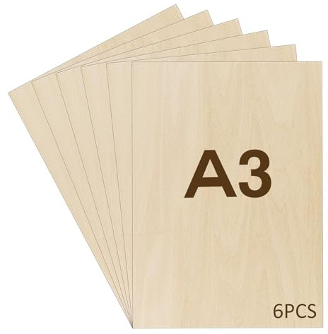 WISYOK 6pcs Sperrholaplatte 2mm, A3 Sperrholz, Holz Platten, Holzplatten zum Basteln, Holzplatt für DIY Holzarbeiten, Laserbearbeitung, Brandmalerei, Modellbau, Geschenke, Deko, Gemälde -420x300*2mm