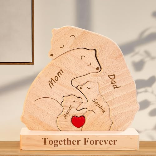 Personalisiertes hölzernes Eisbär Familie mit 2–9 Familiennamen, We Are One, personalisiertes Puzzle für Familienmitglieder, Heimdekoration, Mama Großmutter