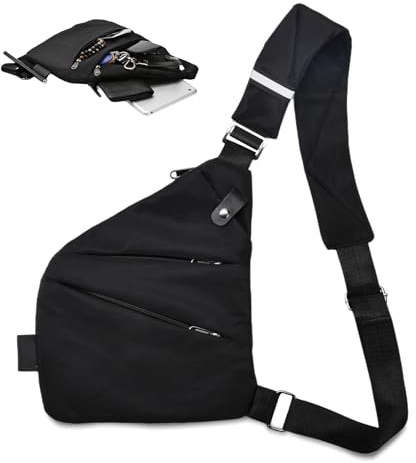 YAOZUP Axelväska, crossbody-väska, stöldskydd resväska, stöldskydd axelväska, bröstväska med flera fickor för män och kvinnor, Svart, M