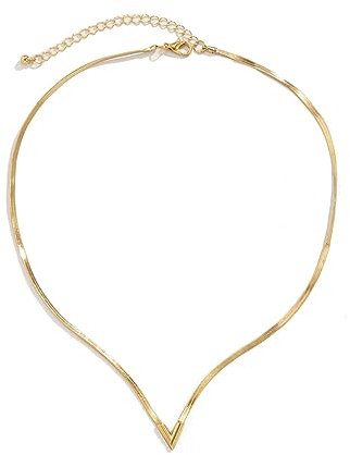 fdsmall Punk Schlange Kette Halskette Schlange Knochen Kette Einfache Choker V-Form Herringbone Halskette Vintage Schmuck Einstellbar für Frauen und Mädchen Minimalistische Kette Halskette (Gold)