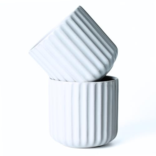 Erkundpresso.Kaffeebecher 2er Set 180ml Ohne Henkel Premium Barista Kaffeetasse aus Hochwertigem Steingut Dickwandiger Kaffeebecher - Entworfen für Latte Art - 100% Handfertigung (Weiß)