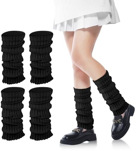 YUWJOOWEE 2Paar Beinwärmer für Damen, Modische Strick-Beinwärmer-Socken im 80er, 90er Jahre-Stil Stulpen für Damen, Stulpen Schwarz Beinwärmer für Partys, Ballett, Tanzen und Sport