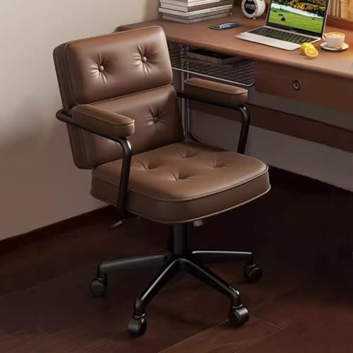Leder-Bürodrehstuhl Mit Rädern Und Armlehnen Ergonomischer Schreibtischstuhl Neigbare Rückenlehne, Computerstuhl Höhenverstellbar, Chefsessel Für Büro(Coffee,Black Legs)