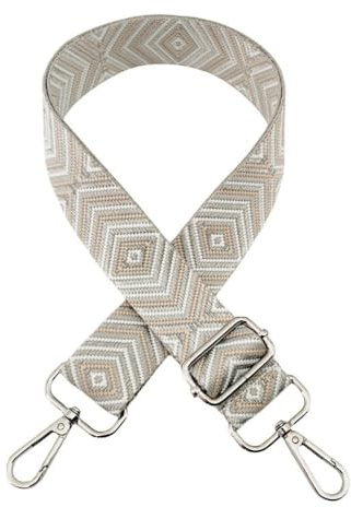 Whakano Boho Verstellbar Taschengurte Zum Wechseln,3,8cm Breit Riemen für Taschen,Längenverstellbarer 72-130cm Schulterriemen,Zubehör für Schultertasche,Umhängegurt,Silbern Schnalle,Grau Diamant