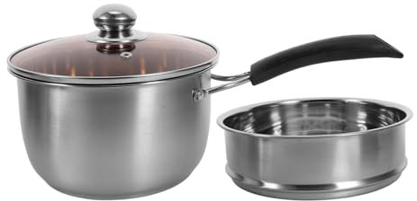 BEBEMOKO Stainless Steel Steamer Pot with Lid Multi-Purpose Soup and Milk Saucepan 18cm Double-Layer Cooking Pot for Home Use for Induction Cooking