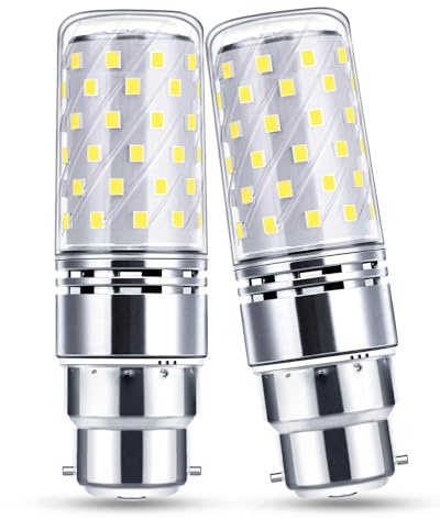B22 LED Bulb 12W, B22 Bayonet Light Bulb 150W Equivalent Cool White, 2Pack | 1450LM High Brightness, 6000K Daylight White, Corn Light for Home Lighting, Not Dimmable