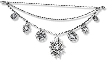 Charivari - Cadena de 3 filas, 24 cm, diseño de flor de edelweiss con brillantes, color plateado envejecido, 24cm, Metal