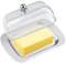 Zosenyer Beurrier en Acier Inoxydable, Boîte à Beurre 19x12x7 cm avec Transparent Couvercle et Poignée, 250g Polyvalent Conteneur de Beurre Fromage Gâteaux Fruit Salade, Boite Butter Dish pour Frigo