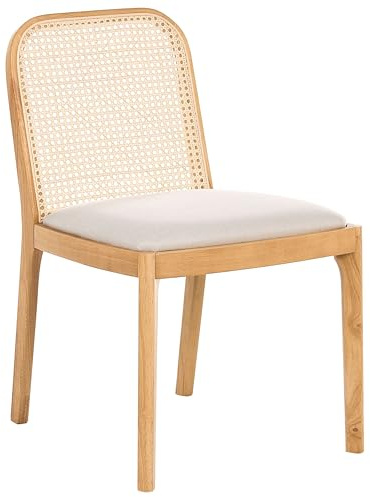 Beliani Esszimmerstühle 2er Set Gummibaumholz Rattan braun/hell beige Edina