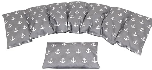 Körnerkissen ANKER Kirschkernkissen 2 er Set Langes 67 x 18 cm 7 Kammer + kleines Wärmekissen XXL Schulterkissen Nackenkissen Mikrowelle + Backofen (Grau Anker, Weizen)
