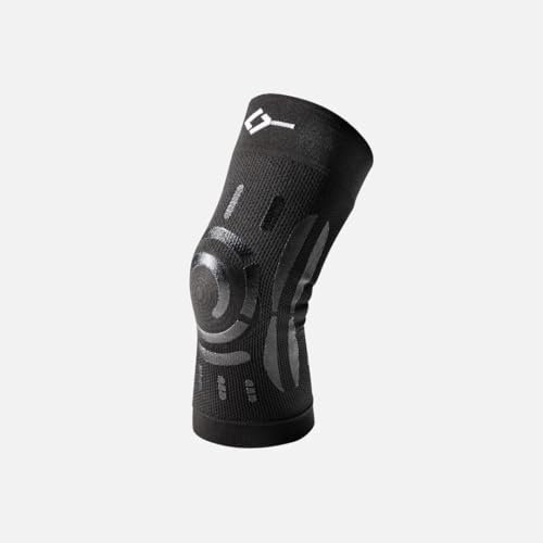 FLOKY Knee Support ginocchiera biomeccanica. Multisport. Stabilizza ginocchio e rotula. Protegge legamenti e tendine rotuleo. Supporto articolare. Riduce traumi e infezioni. (Nero, M/L, Sinistro)