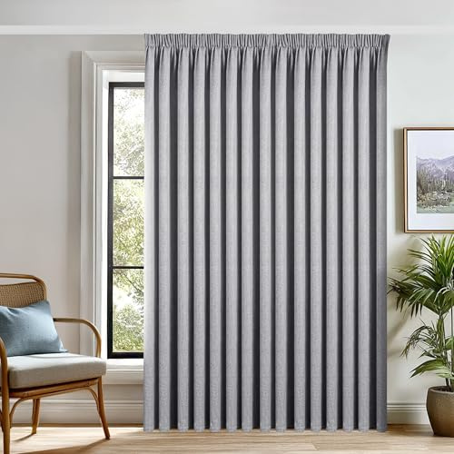 Deconovo Tende Oscuranti 100% con Nastro Arricciatore – Set di 1 Pannelli 300x245 cm Grigio, Tende per Interni Moderne per Camera da Letto e Soggiorno
