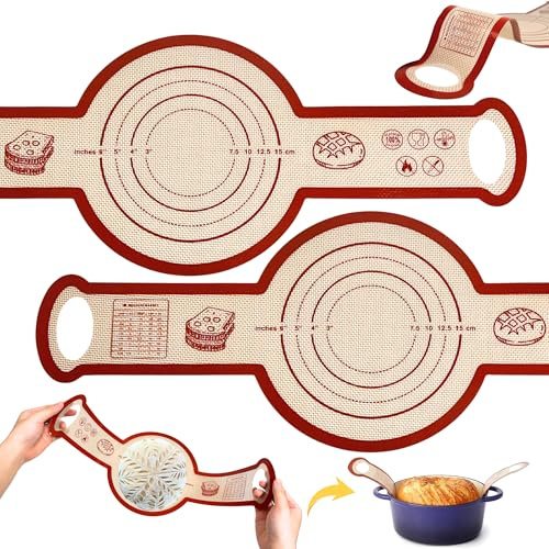 Sourdough Silicone Bread Sling for Dutch Oven, 2PCS Non-Stick Reusable Baking Mat with Long Handles, Essentials Bread Making Supplies for Dough Transfer and Loaf Pan Lifter Liner, Set 2Pcs Round